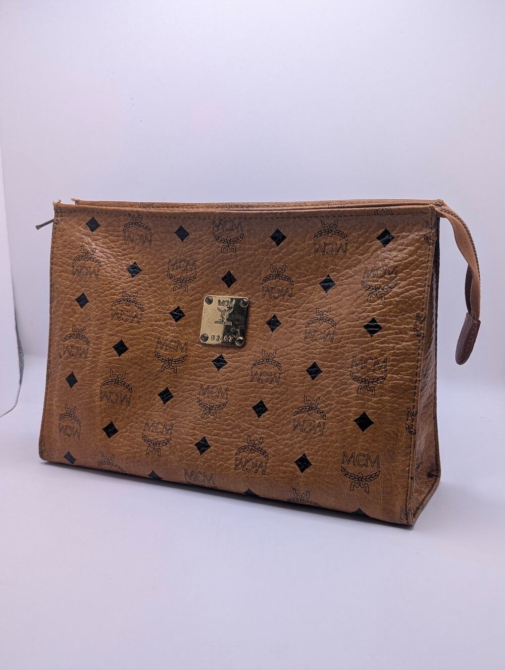 Authentic MCM Visetos Cognac Zip Pouch/Clutch Vintage